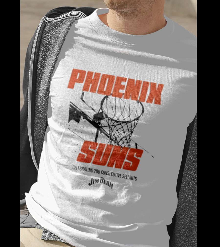 Phoenix Suns Celebrating 200 Consecutive Sellouts Jim Beam Basketball Hoop T-Shirt