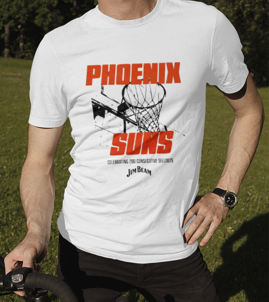 Phoenix Suns Celebrating 200 Consecutive Sellouts Jim Beam Basketball Hoop T-Shirt