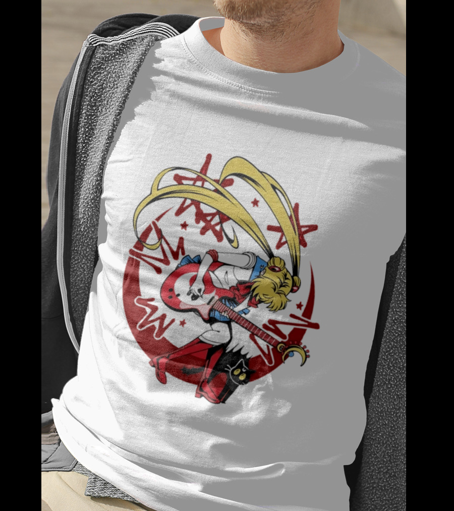 Sailor Moon Scott Pilgrim Crossover Rock And Roll Moonlight Guitar T-Shirt