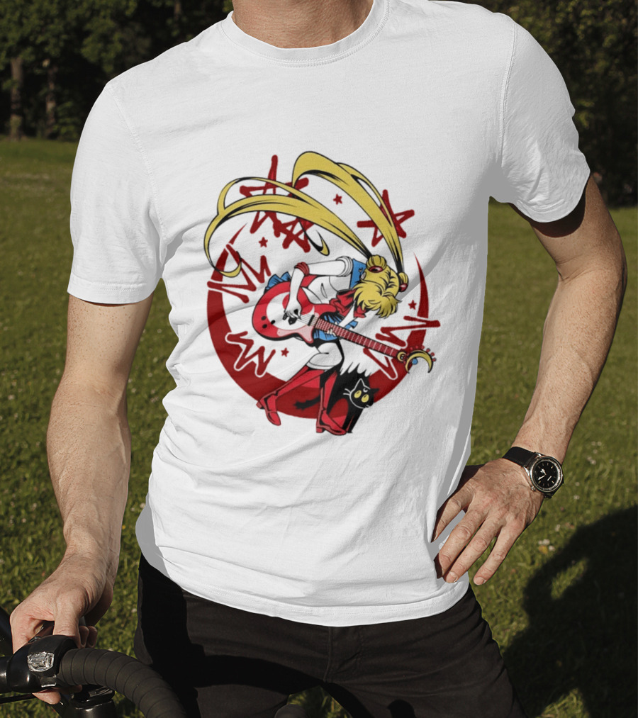 Sailor Moon Scott Pilgrim Crossover Rock And Roll Moonlight Guitar T-Shirt