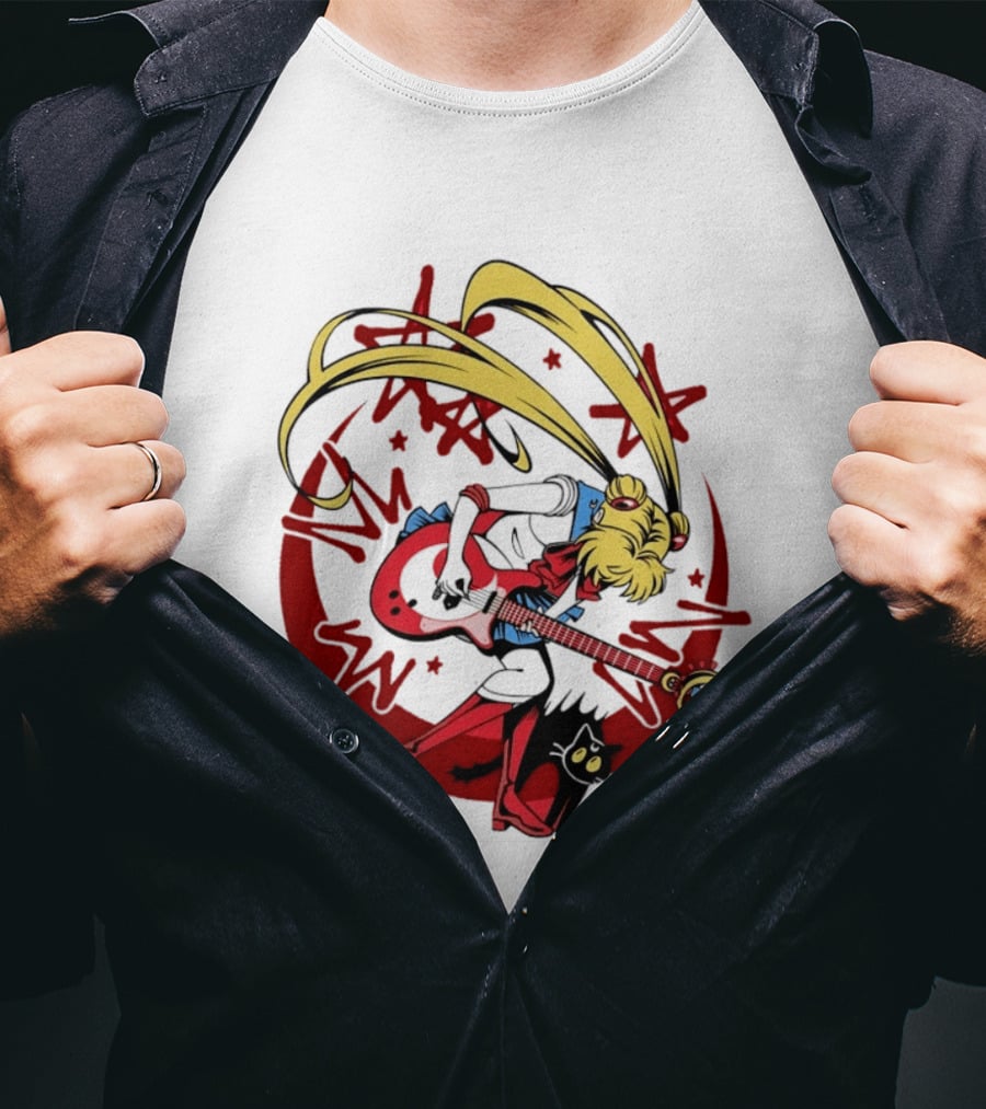 Sailor Moon Scott Pilgrim Crossover Rock And Roll Moonlight Guitar T-Shirt