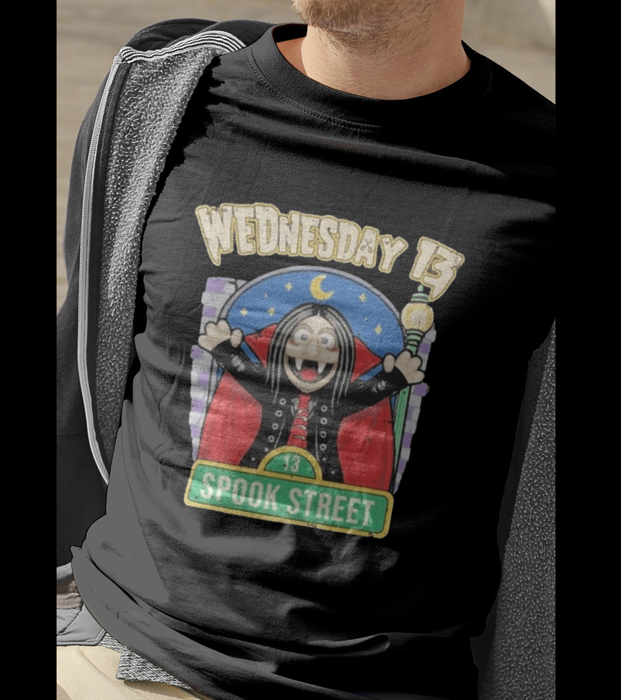 Wednesday 13 Vampire Moonlight Streetlamp Spook Street 13 T-Shirt