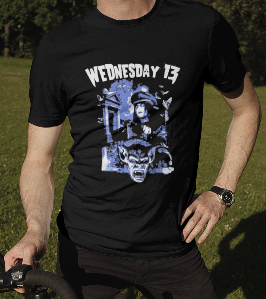 Wednesday 13 Horror Cemetery Blue Monster Scene T-Shirt