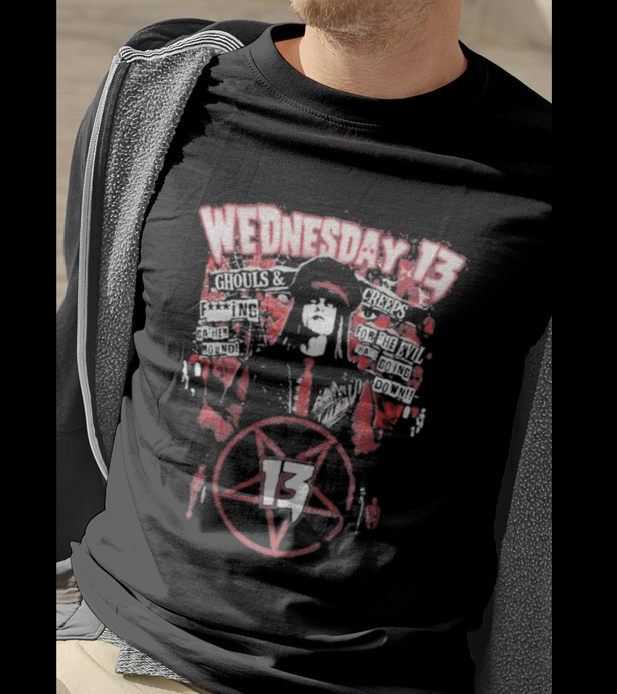 Wednesday 13 Ghouls Creeps Blood Spattered Pentagram 13 T-Shirt