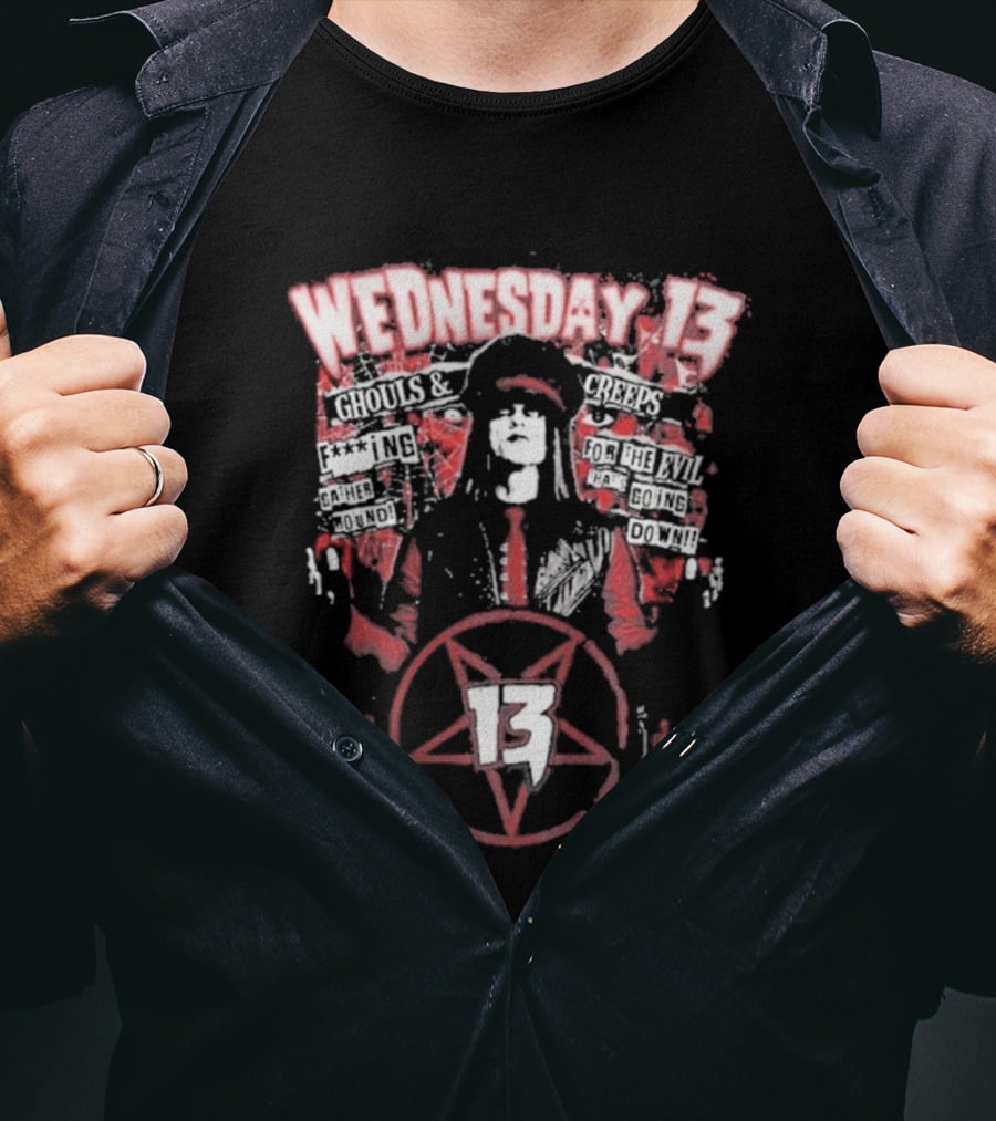 Wednesday 13 Ghouls Creeps Blood Spattered Pentagram 13 T-Shirt