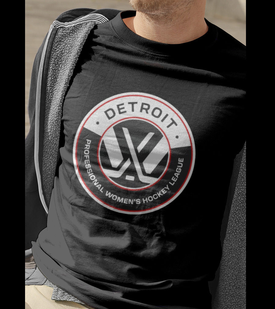 Detroit Professional Women's Hockey League Emblem With Crossed Sticks T-Shirt