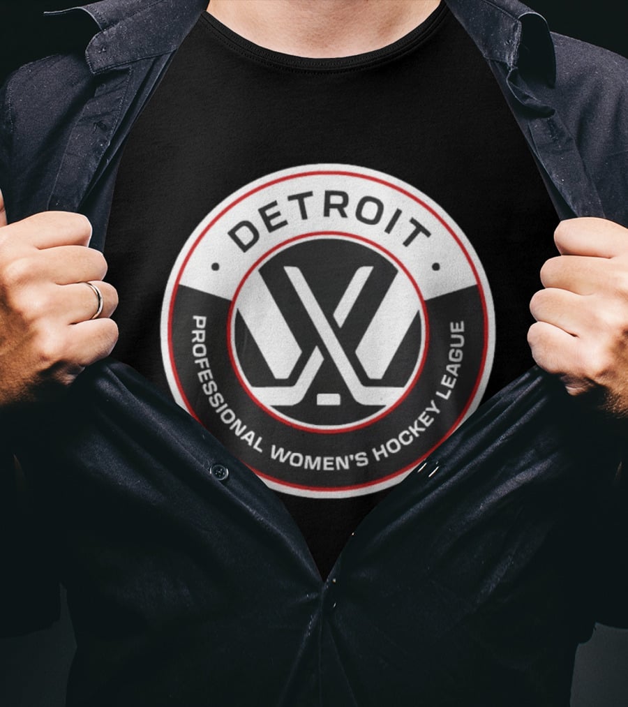 Detroit Professional Women's Hockey League Emblem With Crossed Sticks T-Shirt