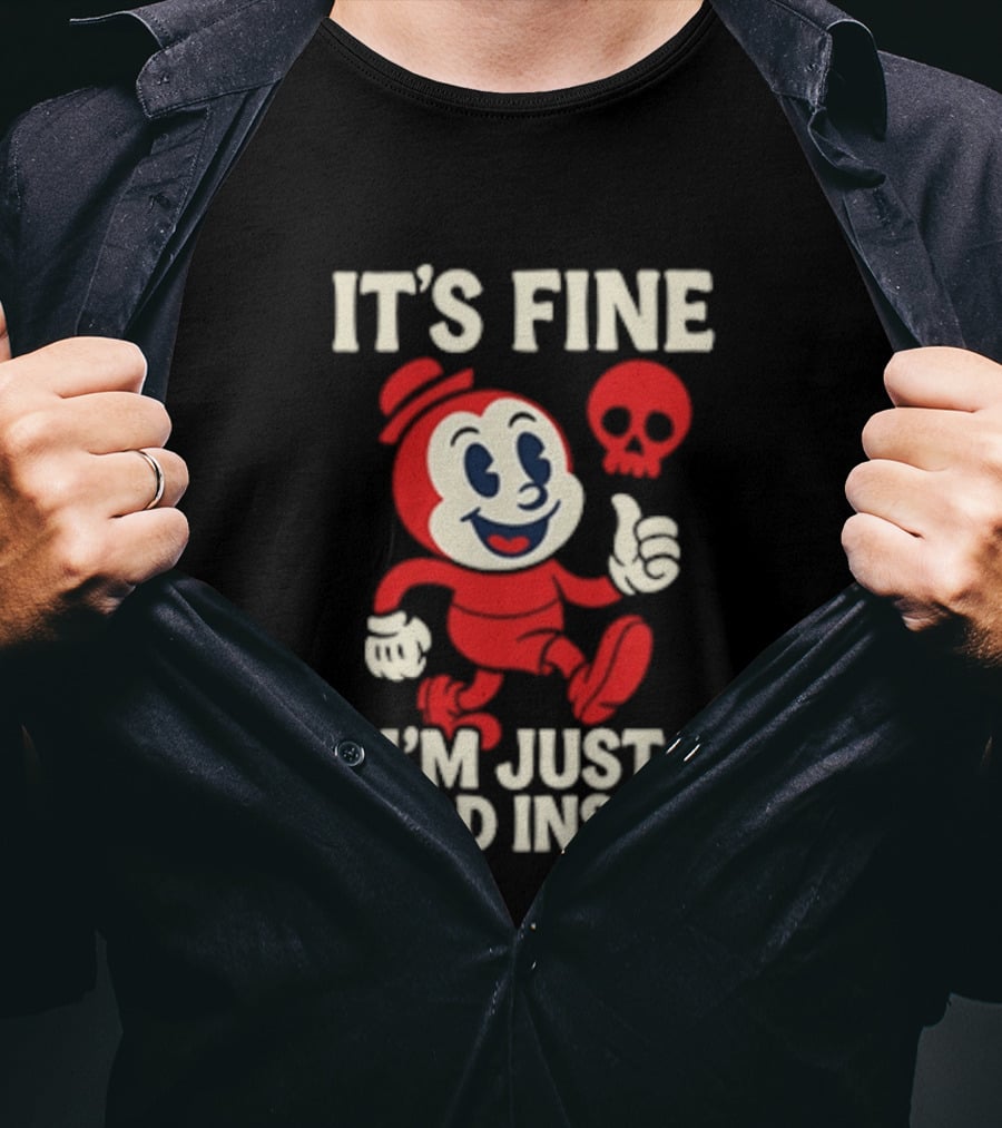 It's Fine I'm Just Dead Inside Vintage Cartoon Character With Skull T-Shirt
