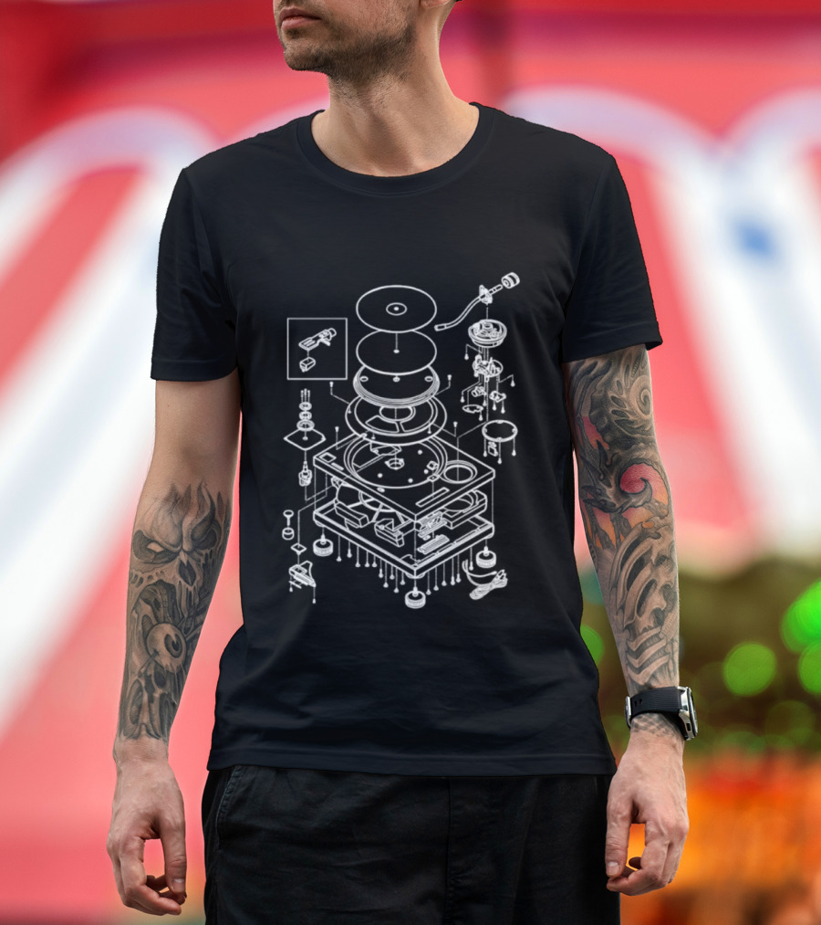 Vintage Record Player Exploded Schematic Blueprint T-Shirt