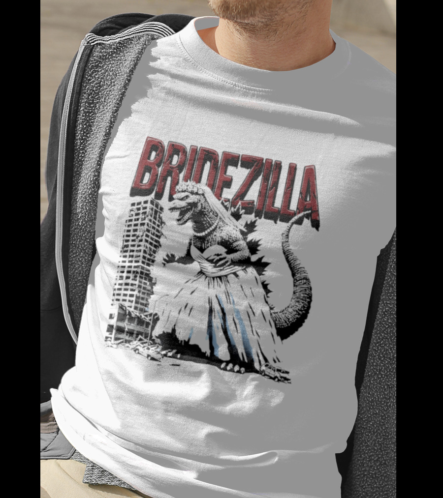 Bridezilla Godzilla Wedding City Monster Scene T-Shirt