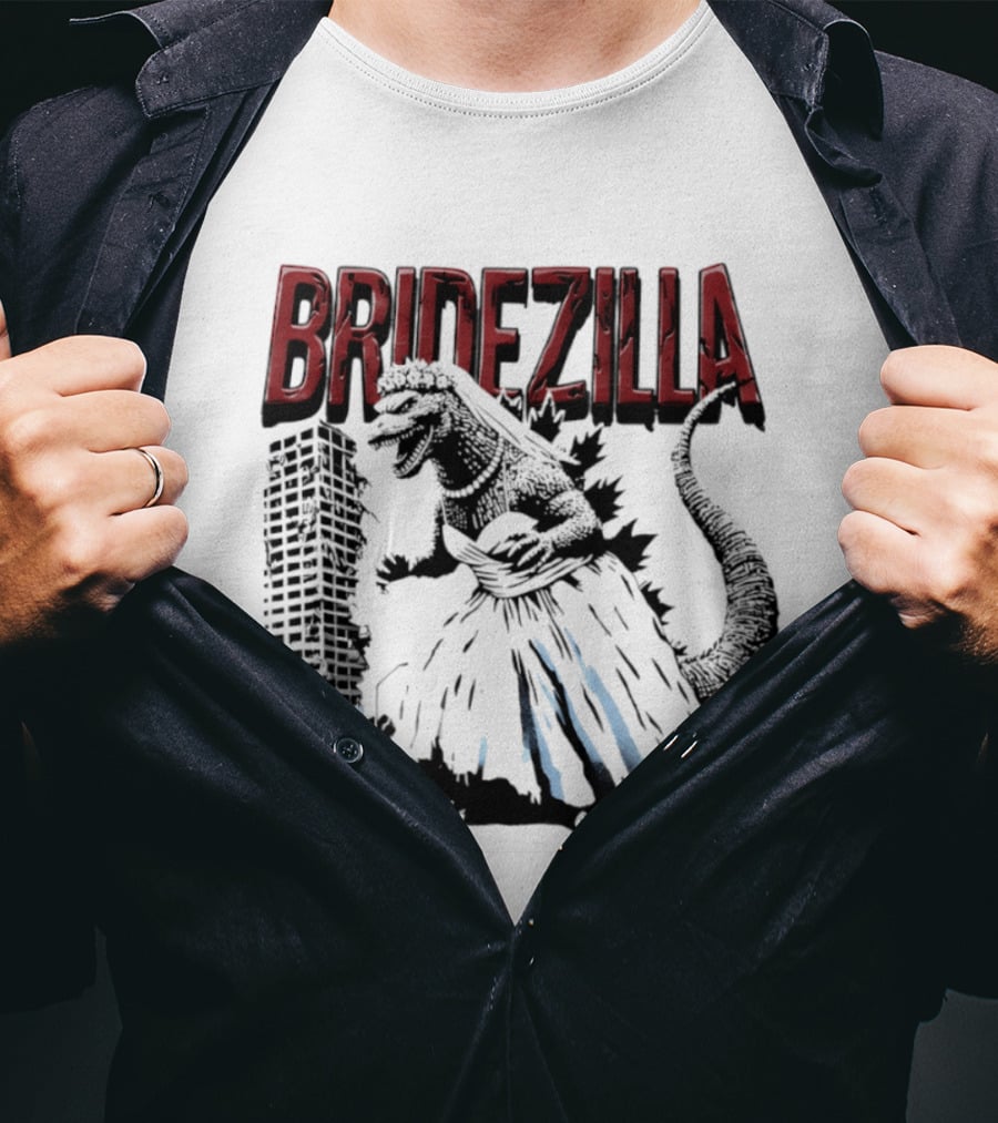 Bridezilla Godzilla Wedding City Monster Scene T-Shirt