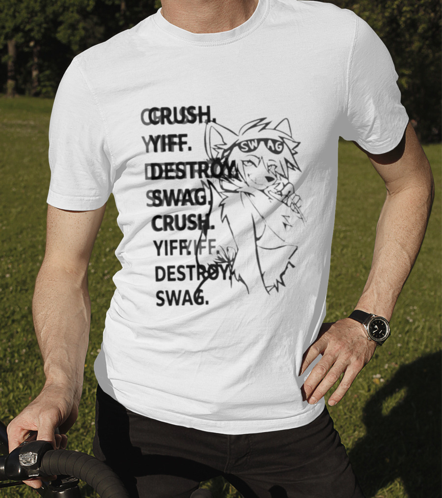 Crush Yiff Destroy Swag Fox Character Sunglasses T-Shirt