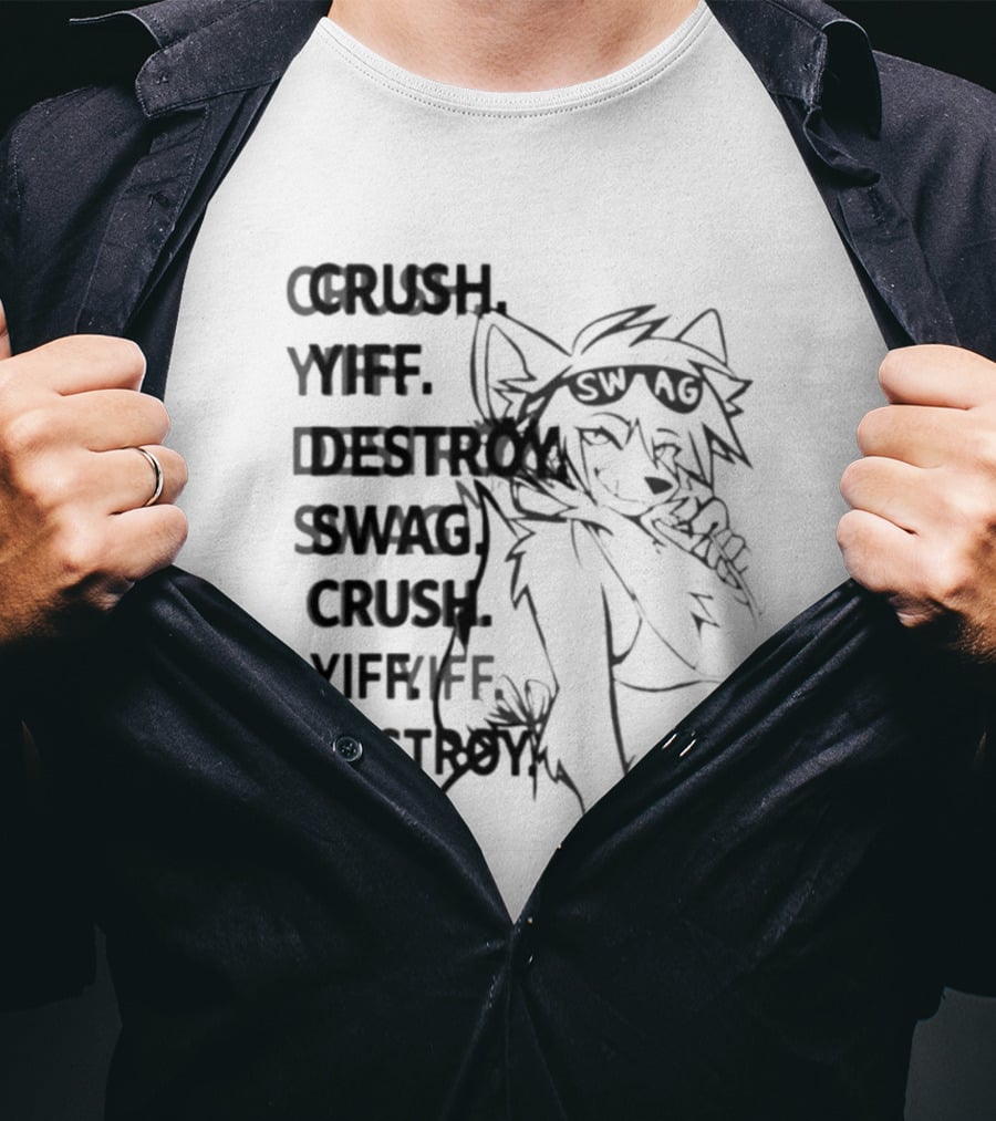 Crush Yiff Destroy Swag Fox Character Sunglasses T-Shirt