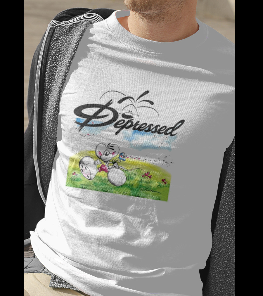 Depressed Diddl White Gerbil Cartoon In Spring Meadow T-Shirt
