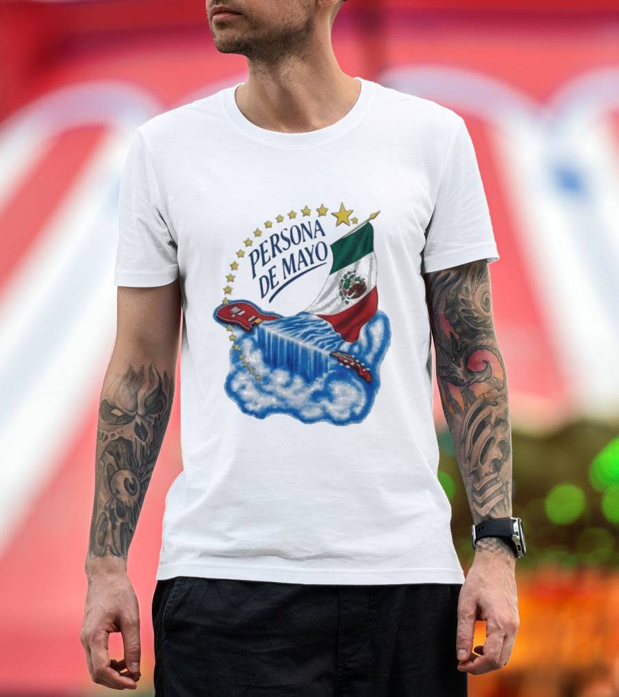 Persona De Mayo Mexican Flag Guitar Waterfall Stars T-Shirt