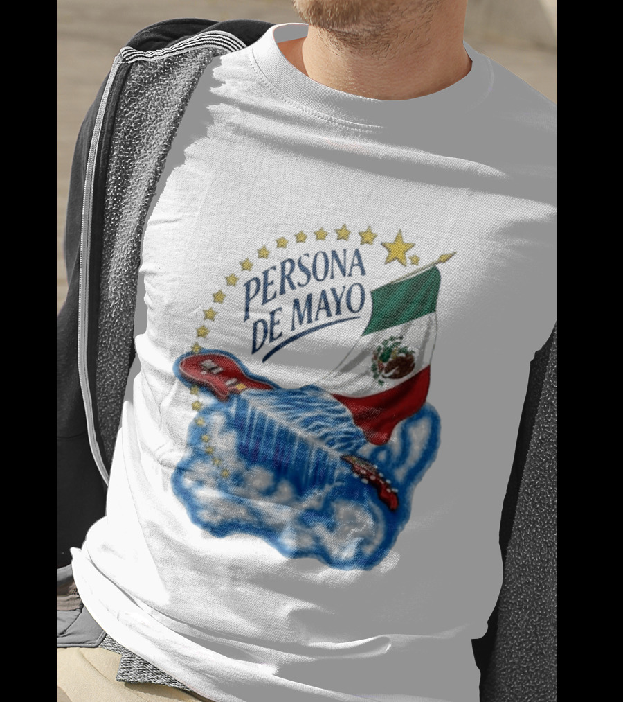 Persona De Mayo Mexican Flag Guitar Waterfall Stars T-Shirt