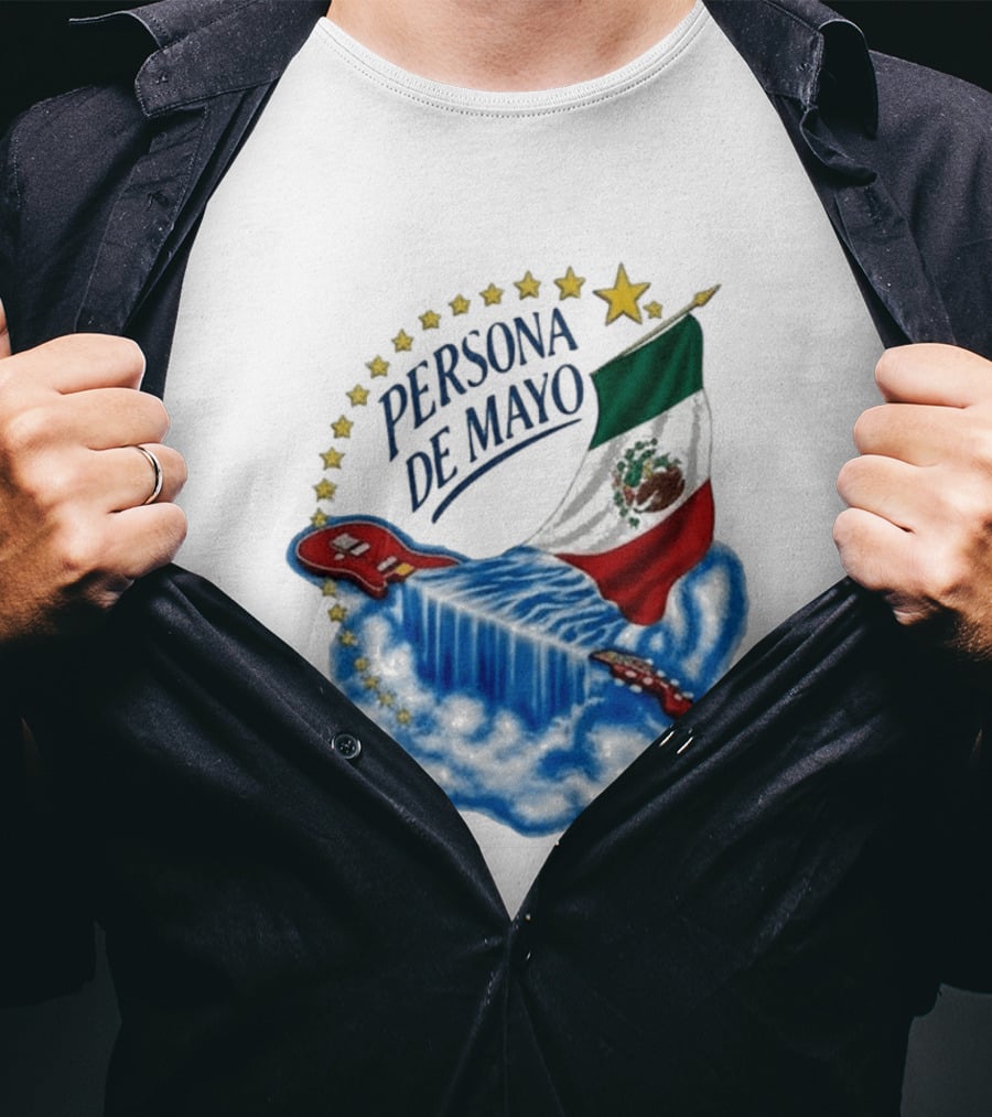 Persona De Mayo Mexican Flag Guitar Waterfall Stars T-Shirt