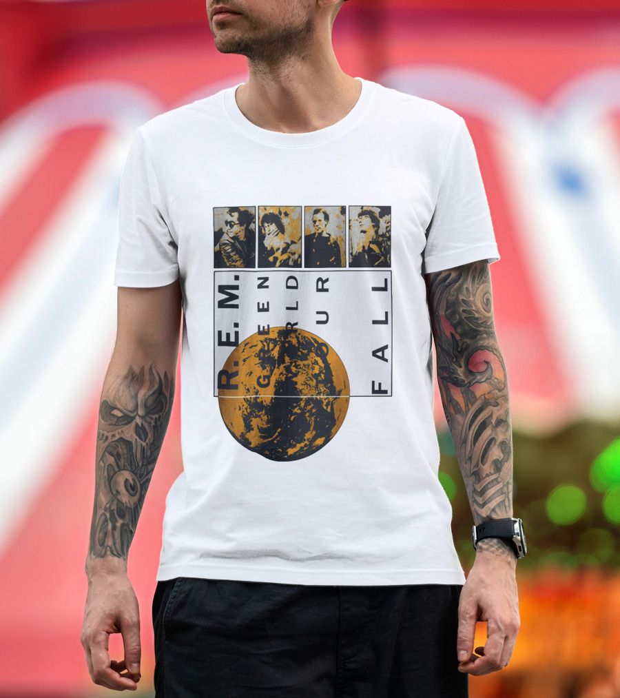 R.E.M. 1989 Green World Tour Fall Vintage Planet Band Photography T-Shirt