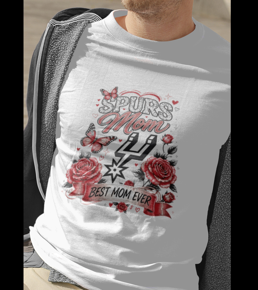 San Antonio Spurs Mom Best Mom Ever Mother's Day Flowers And Butterfly T-Shirt