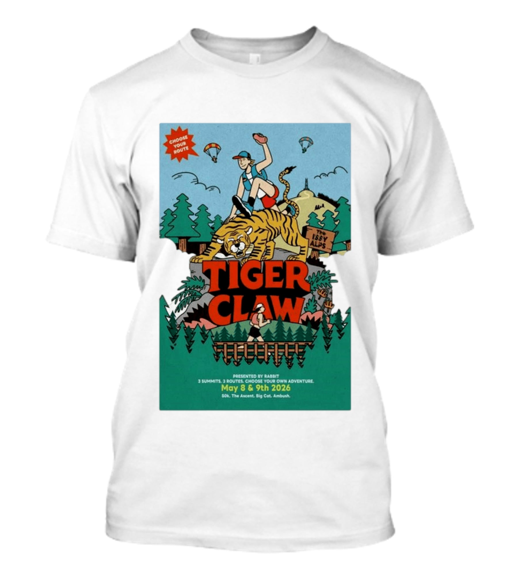 Choose Your Route Tiger Claw May 8 9 2026 3 Summits Adventure 50k The Ascent Big Cat Ambush T-Shirt