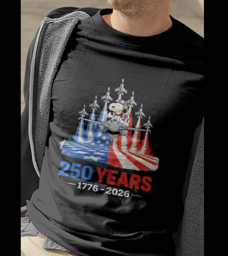 250 Years 1776 2026 Snoopy American Flag Jets T-Shirt