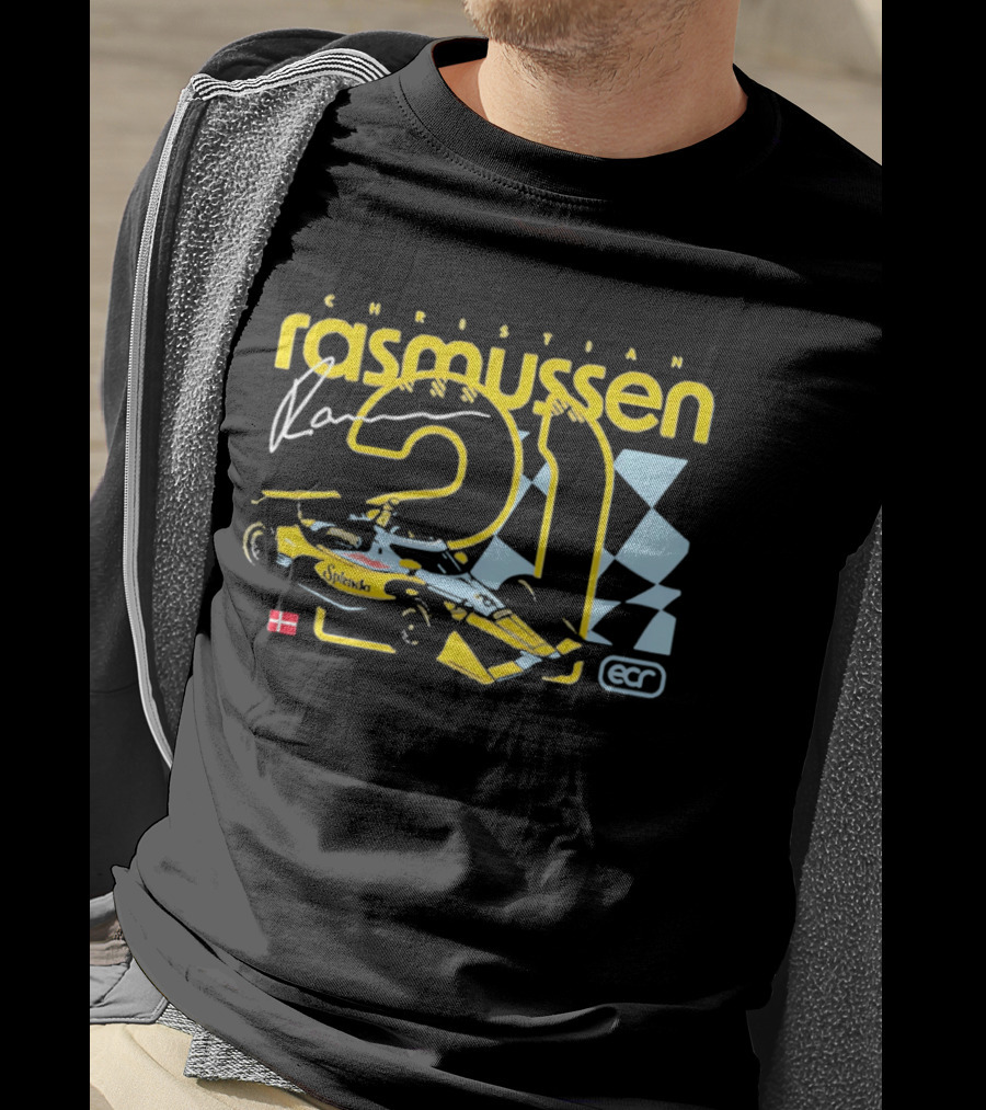 Christian Rasmussen ECR Number 21 Racing Splendor Denmark Flag Checkerboard T-Shirt