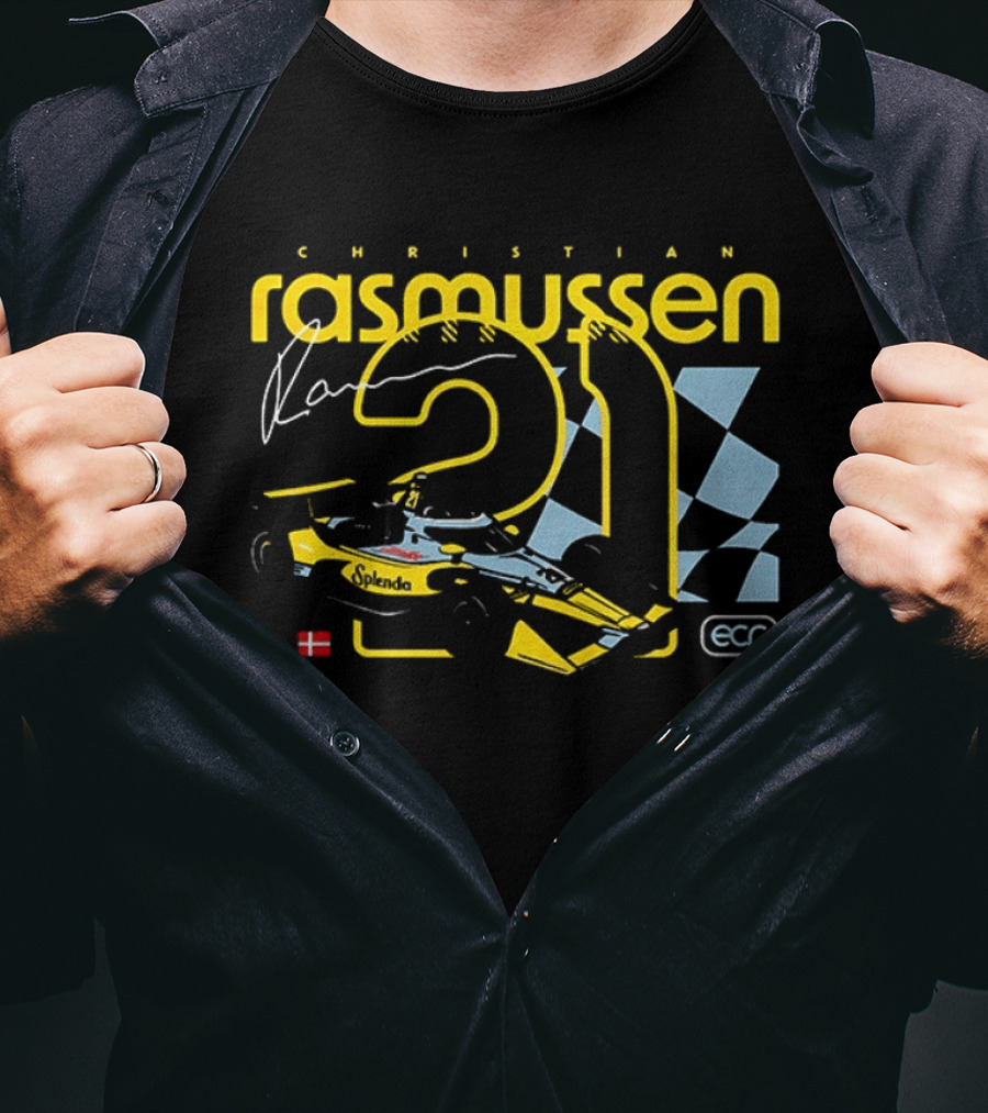 Christian Rasmussen 21 Splenda Chevrolet Racing ECR Flag Denmark T-Shirt