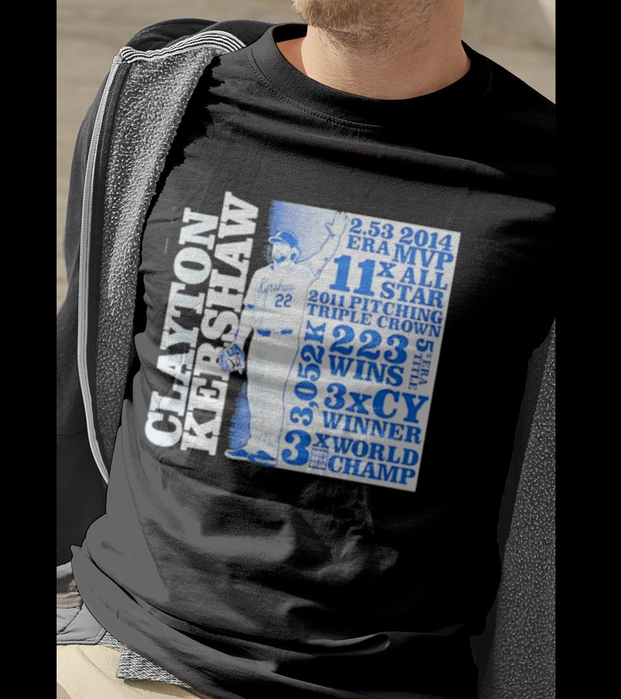 Clayton Kershaw Los Angeles Dodgers 3x World Champ 11x All Star 3x CY Winner 223 Wins T-Shirt