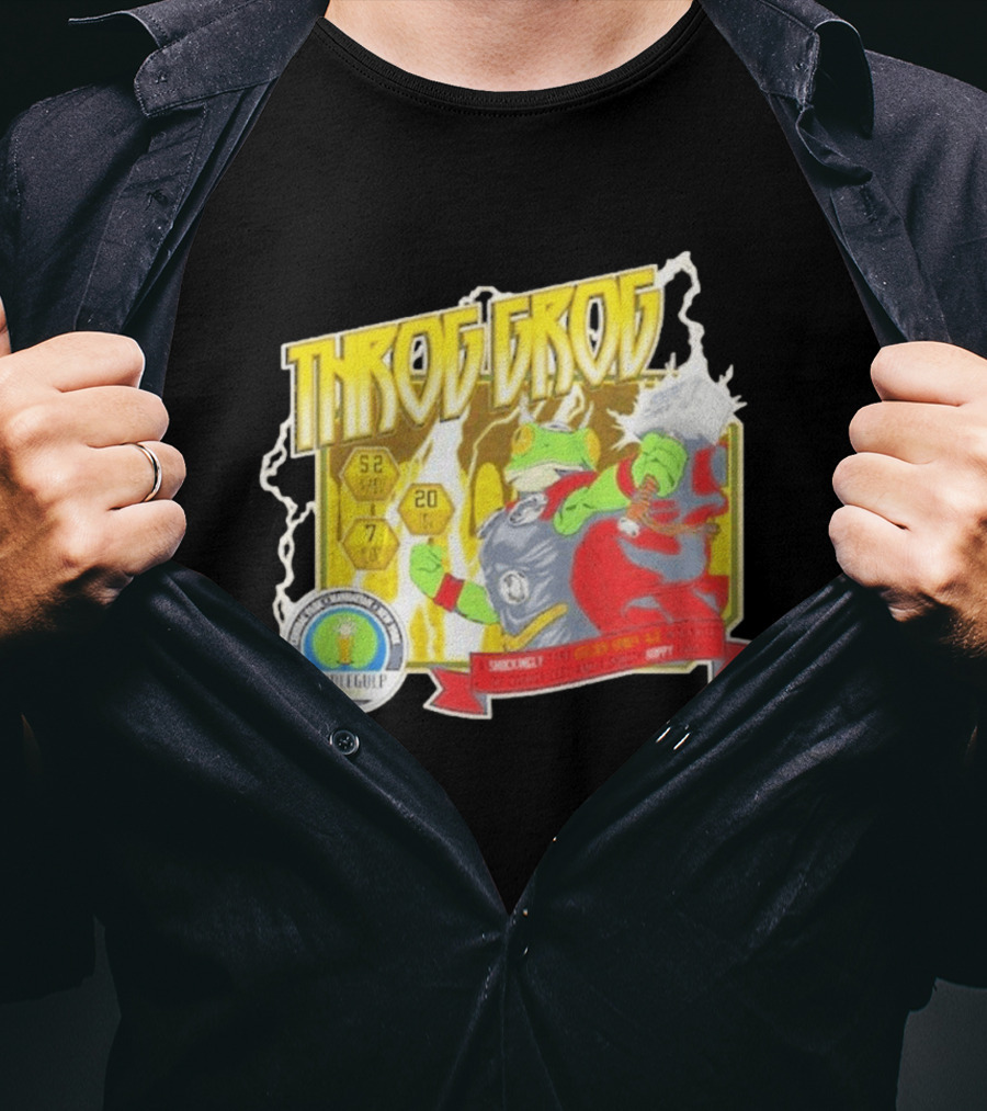 Throg Grog Puddle Gulp Superhero Frog Lightning Hammer Comic T-Shirt