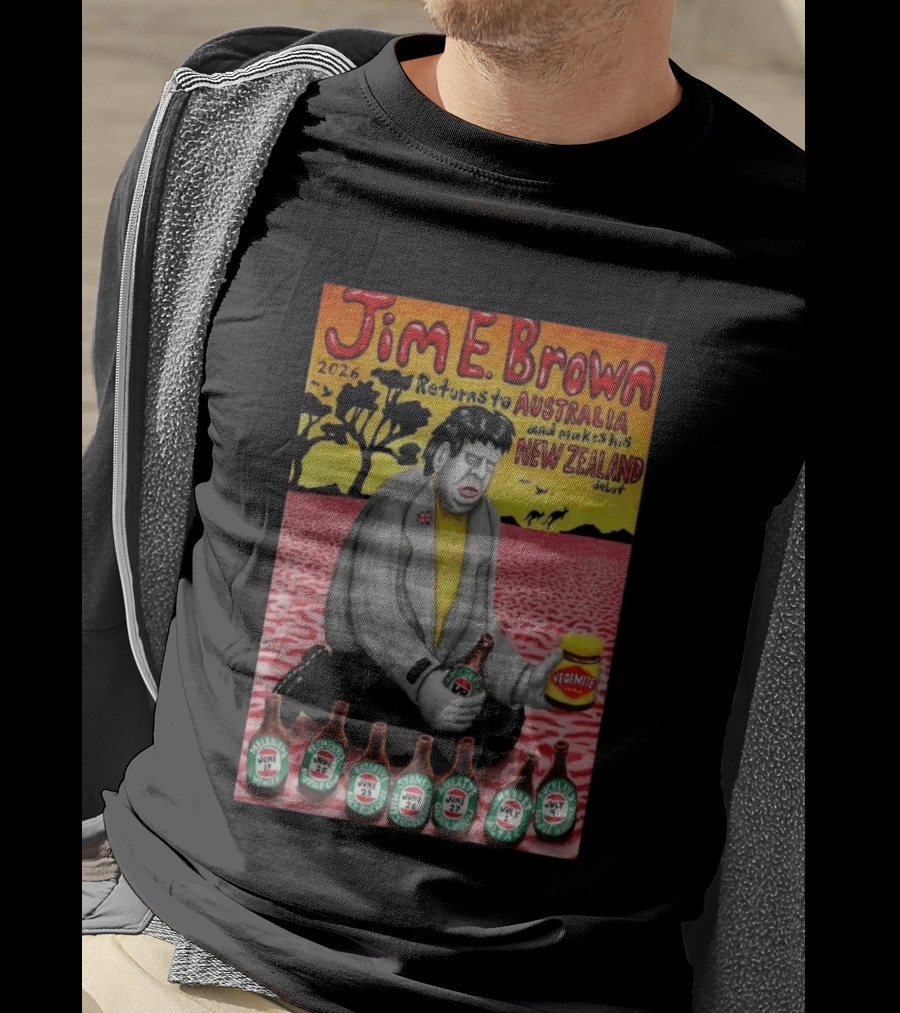 Jim E. Brown 2026 Returns To Australia New Zealand Debut Vegemite T-Shirt