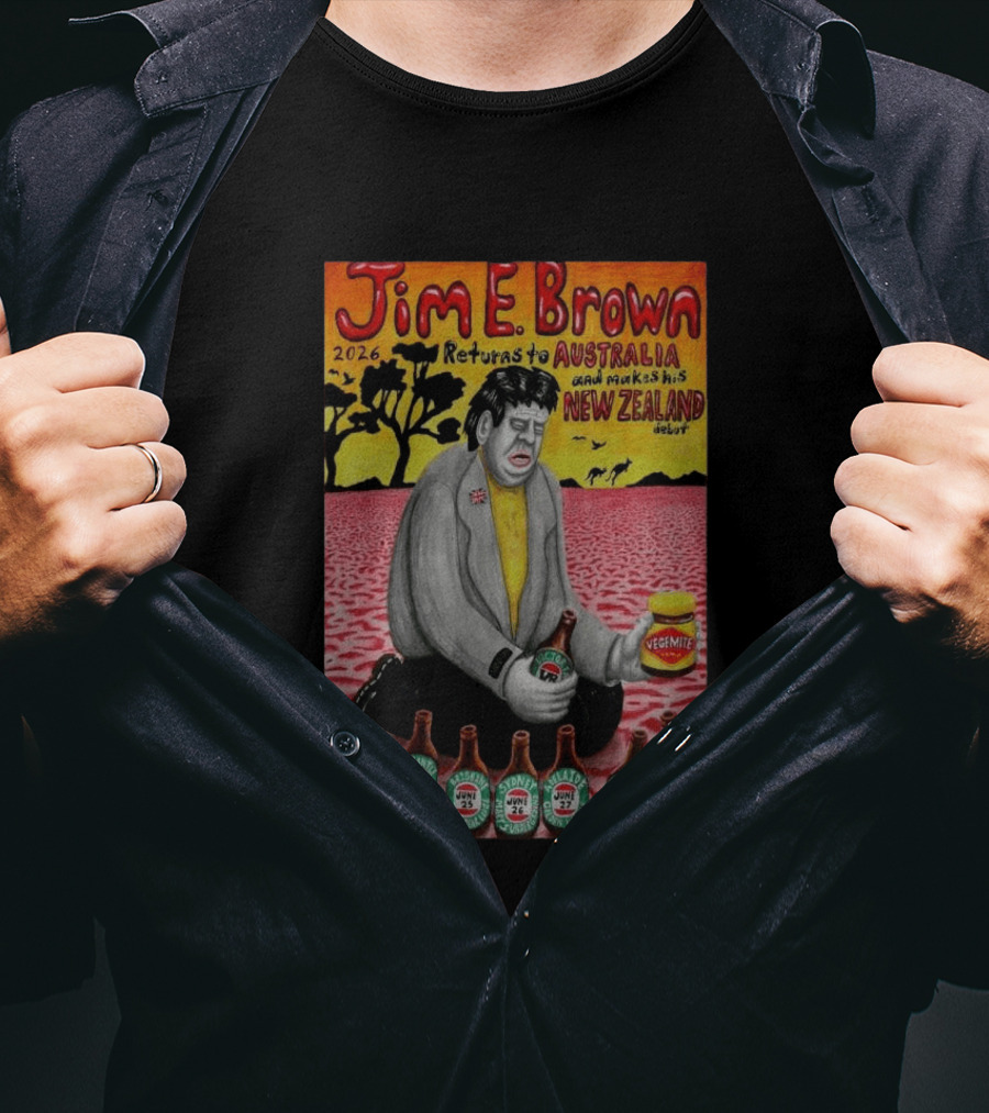 Jim E. Brown 2026 Returns To Australia New Zealand Debut Vegemite T-Shirt