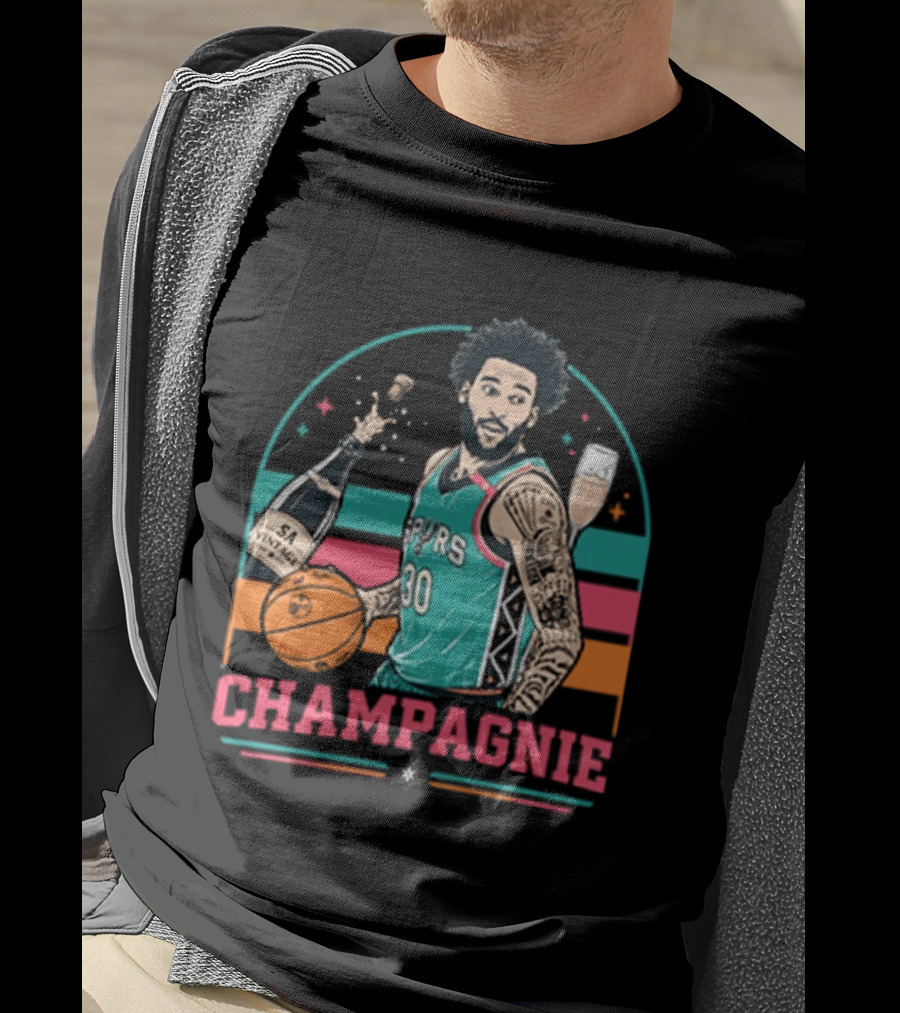 Champagnie Spurs Basketball Number 30 With Champagne Celebration T-Shirt