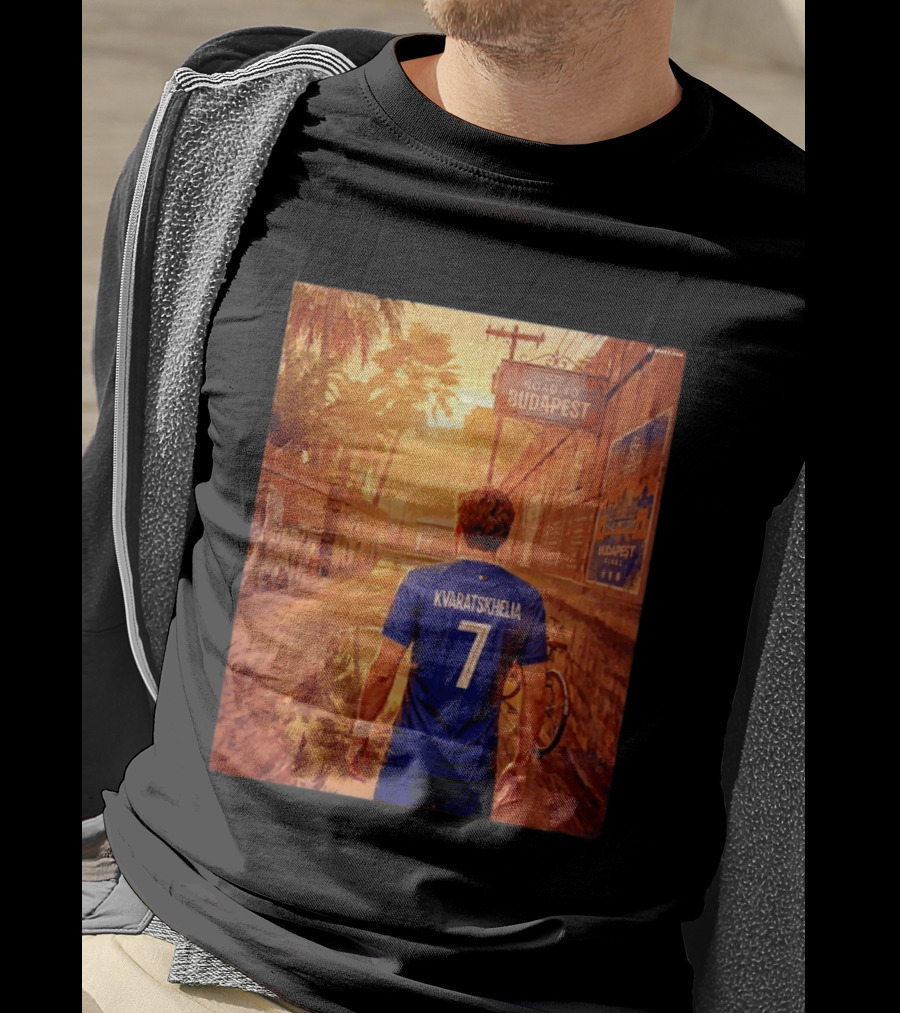 Khvicha Kvaratskhelia #7 Road To Budapest Georgian Footballer Journey T-Shirt