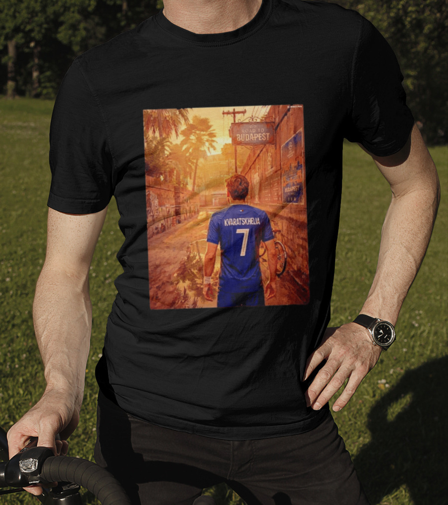 Khvicha Kvaratskhelia #7 Road To Budapest Georgian Footballer Journey T-Shirt