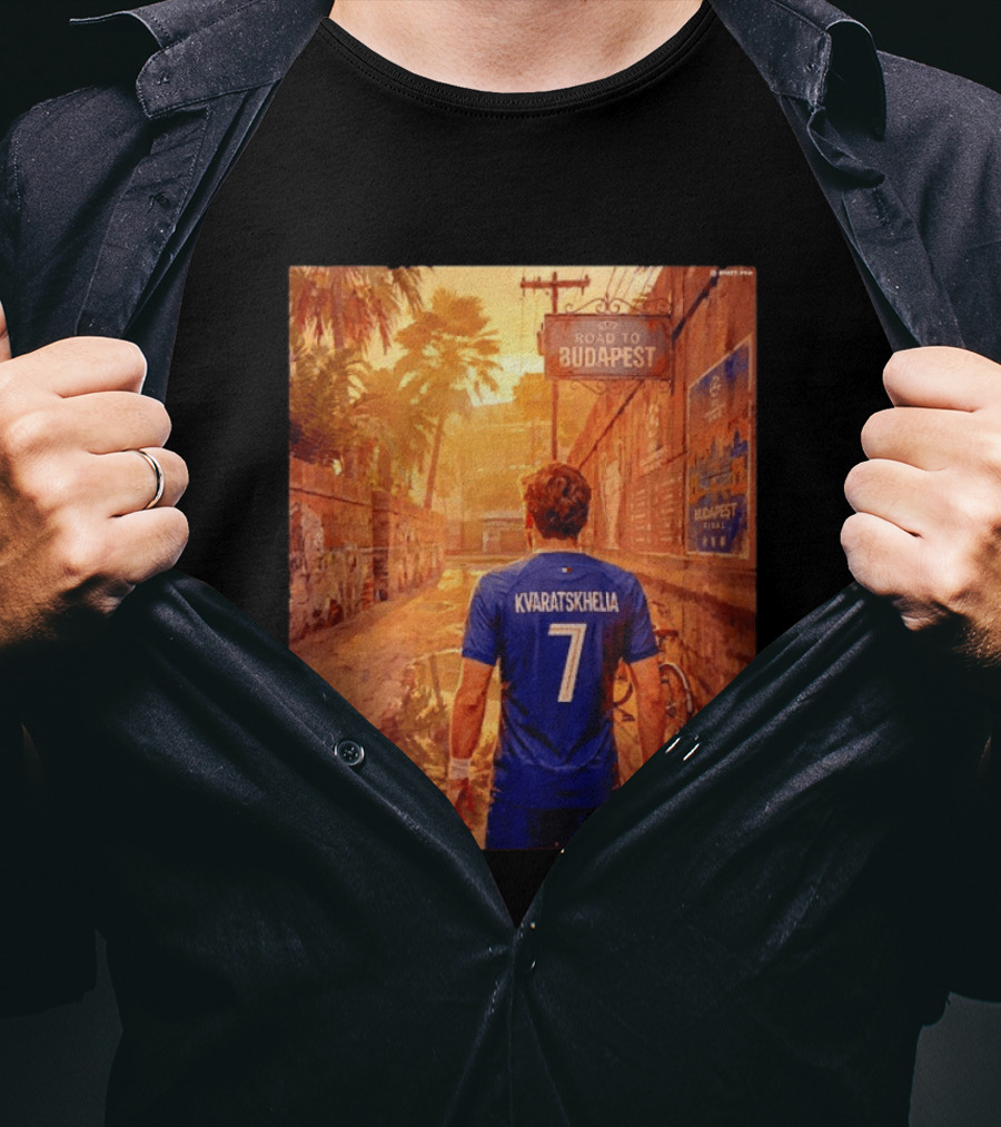Khvicha Kvaratskhelia #7 Road To Budapest Georgian Footballer Journey T-Shirt