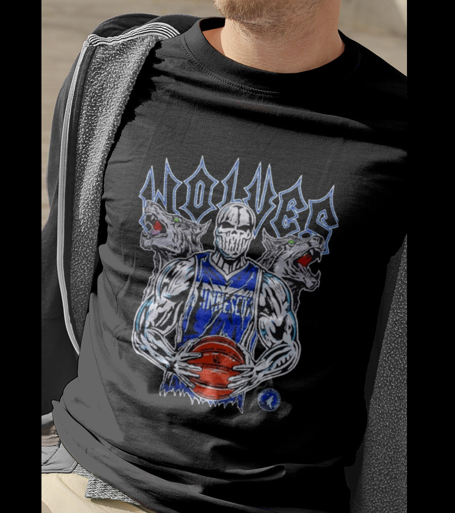 Minnesota Wolves Basketball Skeleton And Fierce Wolves T-Shirt
