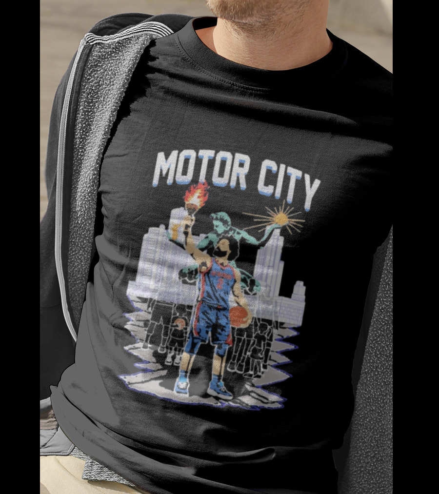 Motor City Detroit Pistons Cade Cunningham Torch Skyline T-Shirt