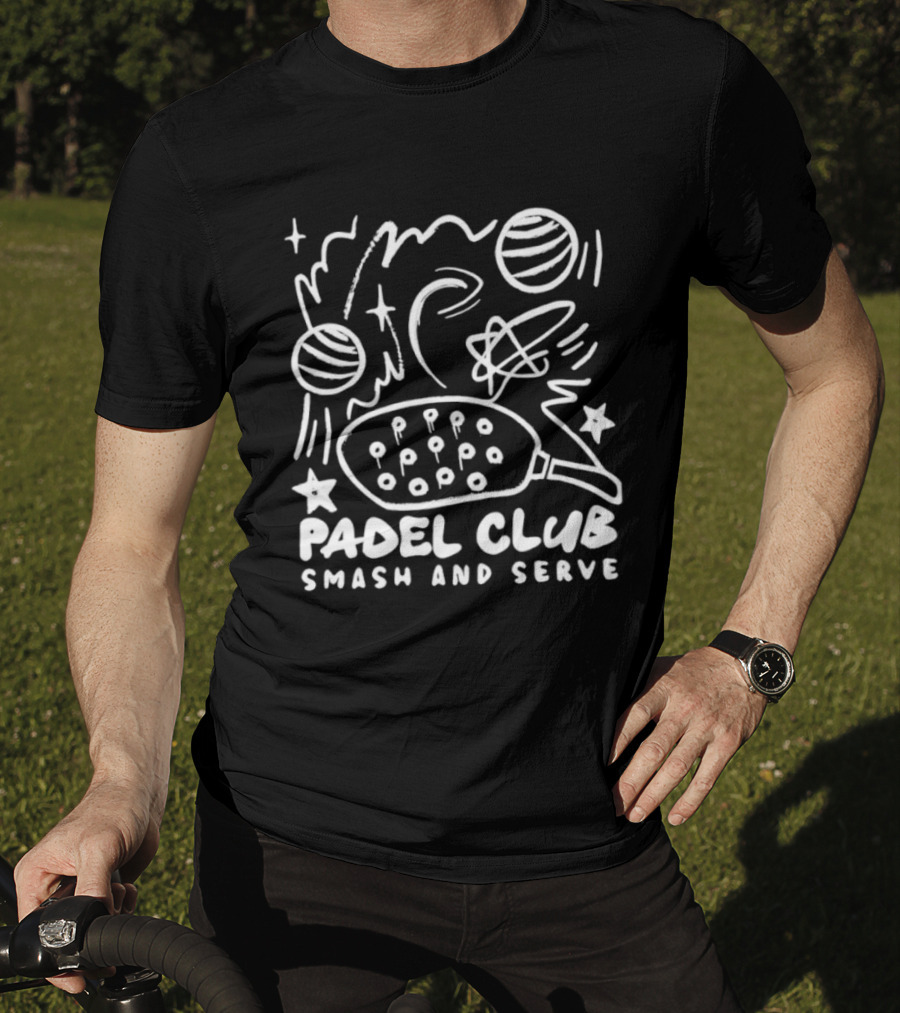 Padel Club Smash And Serve Doodle Tennis Ball Racket Stars T-Shirt