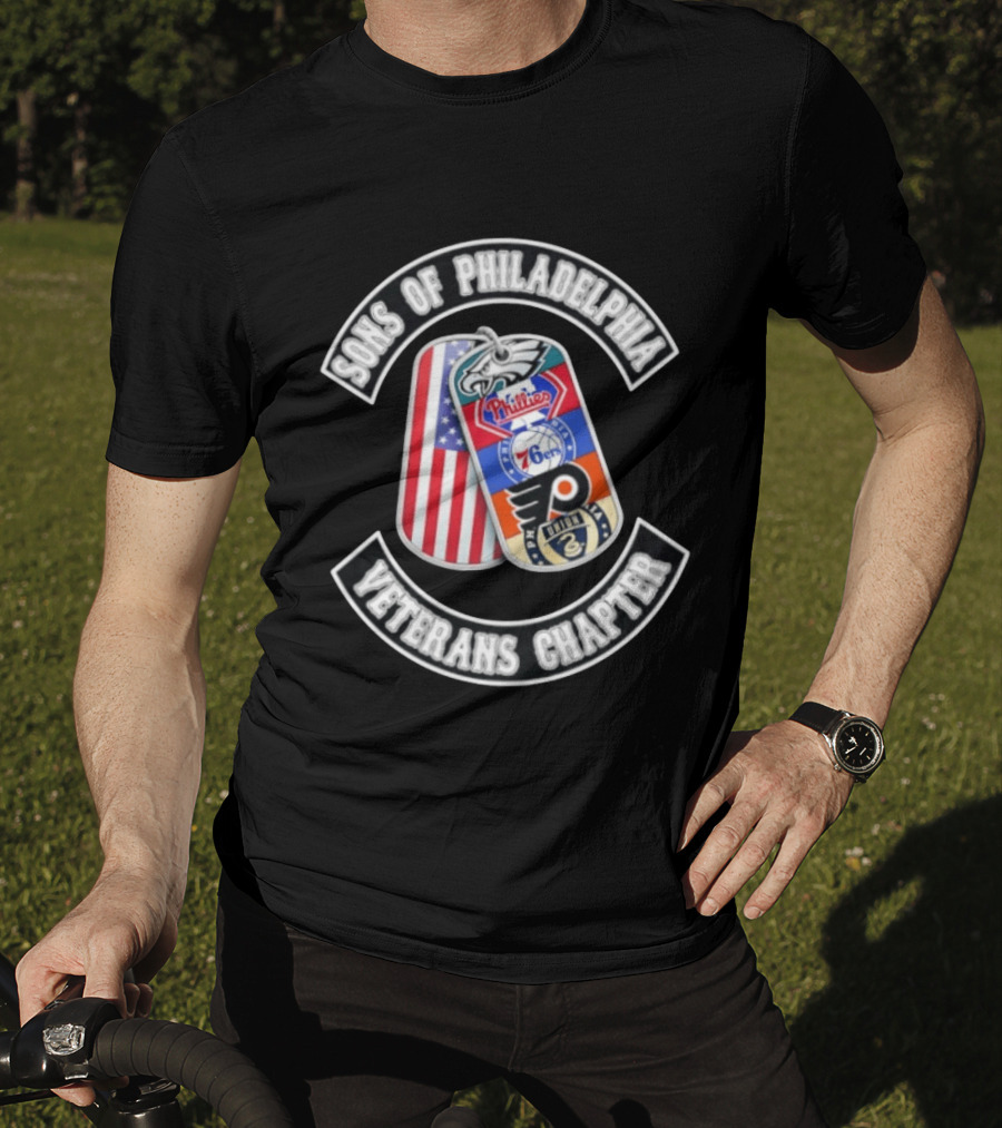 Sons Of Philadelphia Sports Veterans Chapter Dog Tags Eagles Phillies 76ers Flyers Union T-Shirt