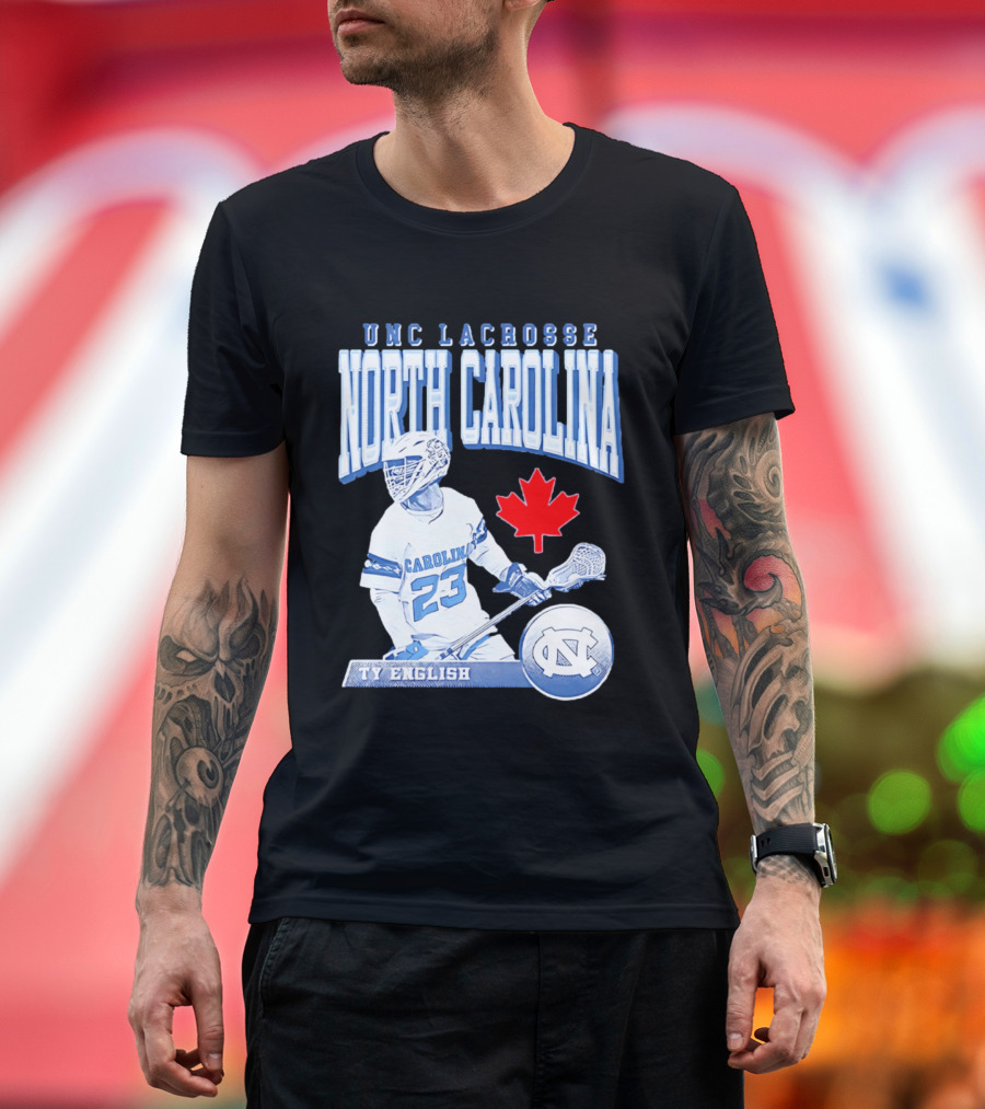 UNC Lacrosse Ty English North Carolina 23 Canadian Maple Leaf T-Shirt