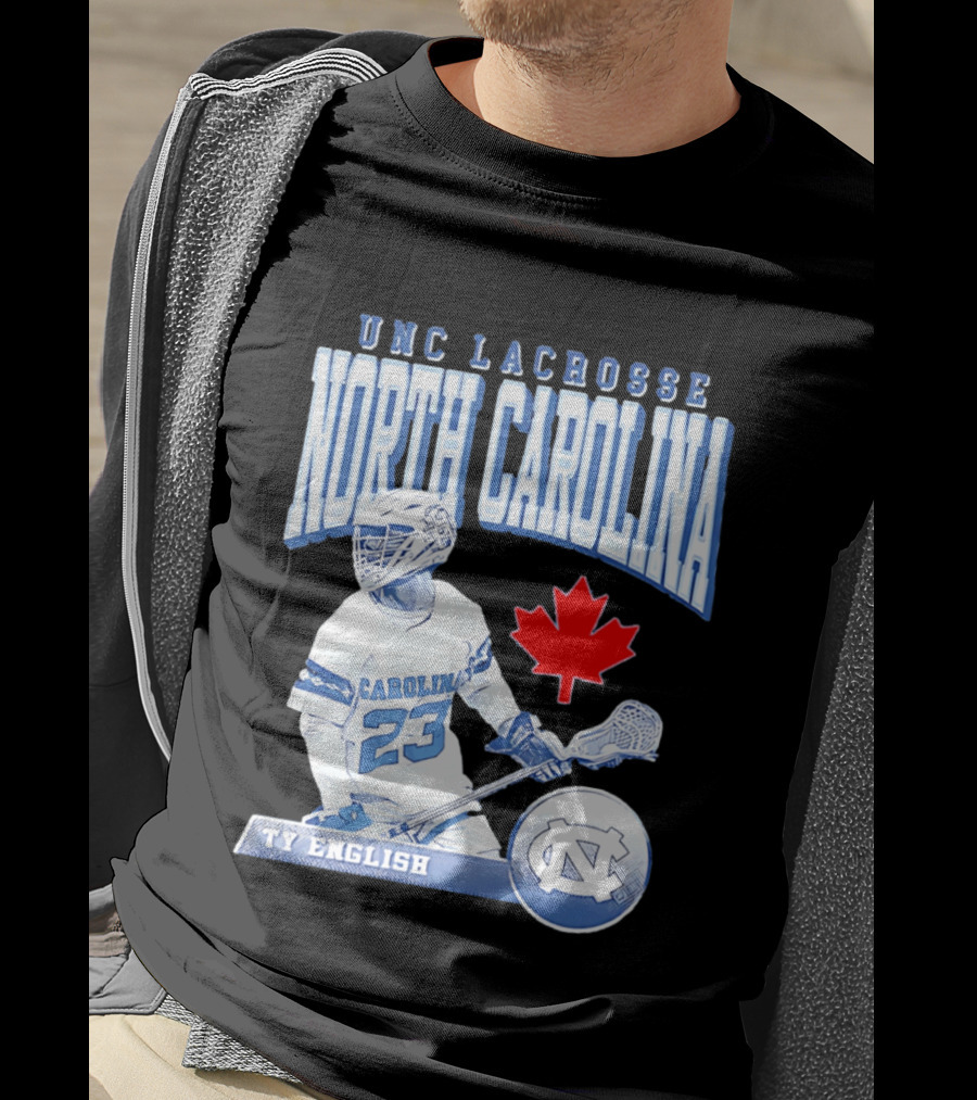 UNC Lacrosse Ty English North Carolina 23 Canadian Maple Leaf T-Shirt