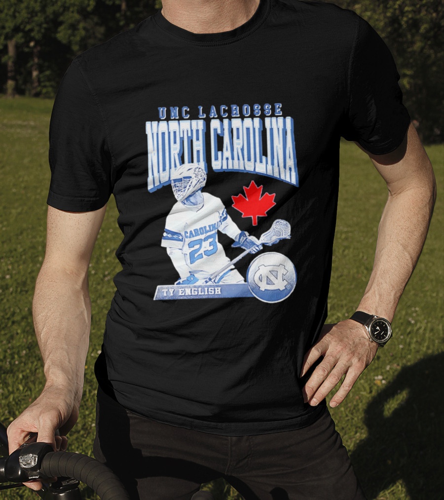 UNC Lacrosse Ty English North Carolina 23 Canadian Maple Leaf T-Shirt