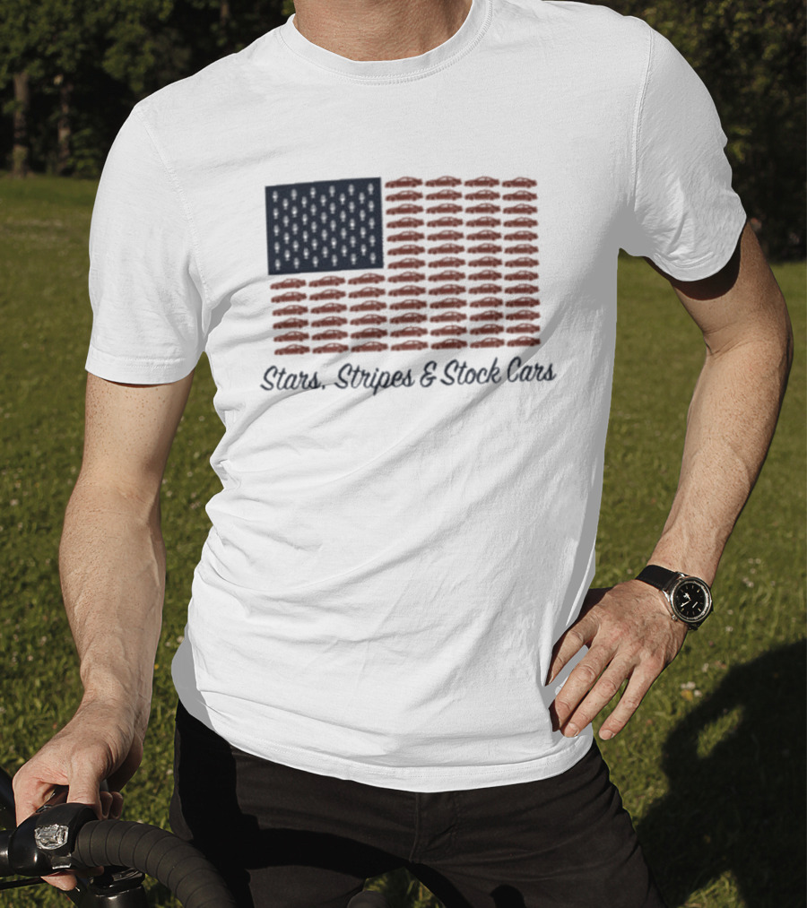 Dirtymo Media Stars Stripes Stock Cars America Flag Racing T-Shirt