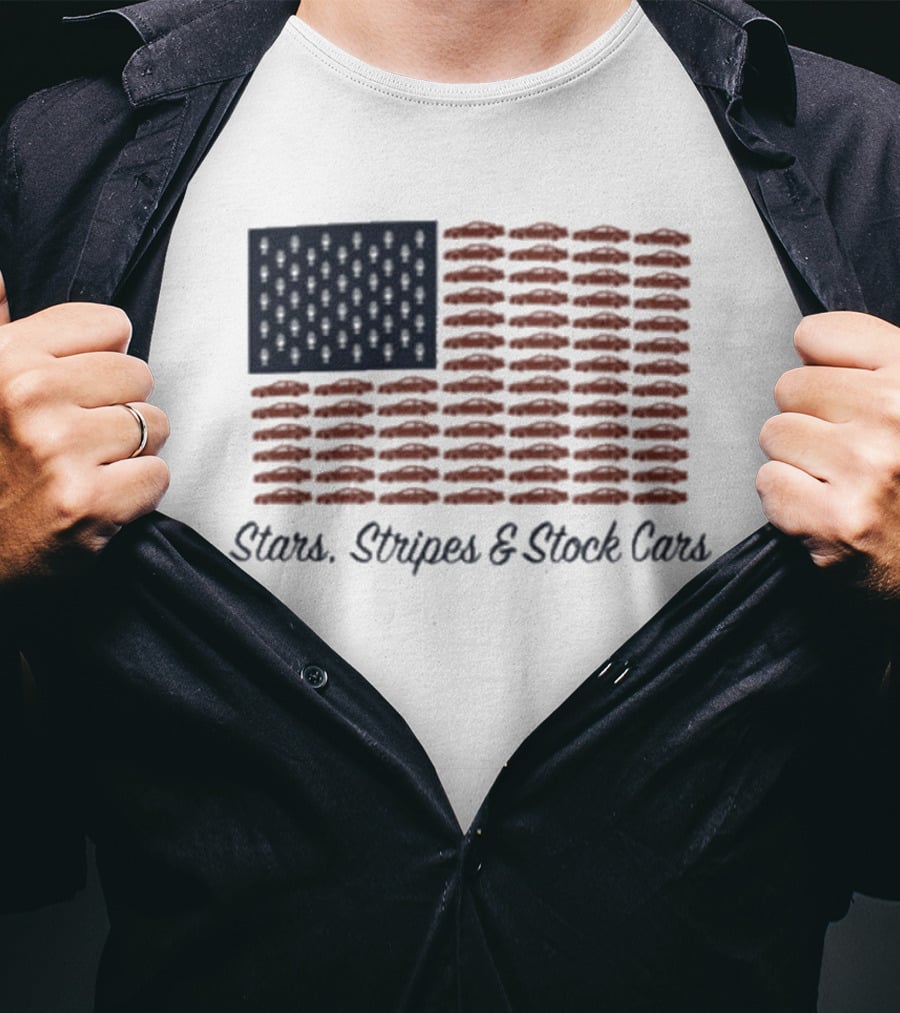 Dirtymo Media Stars Stripes Stock Cars America Flag Racing T-Shirt