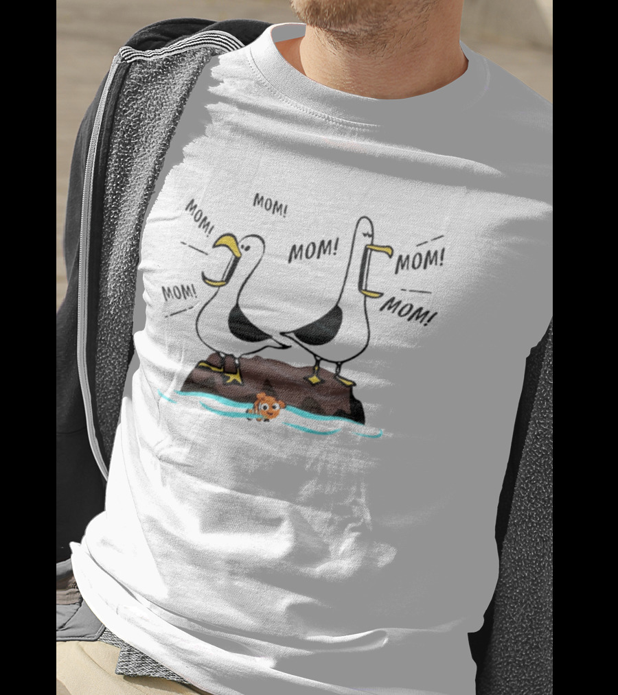 Seagull Mom Finding Nemo Disney Characters On Rock With Fish T-Shirt