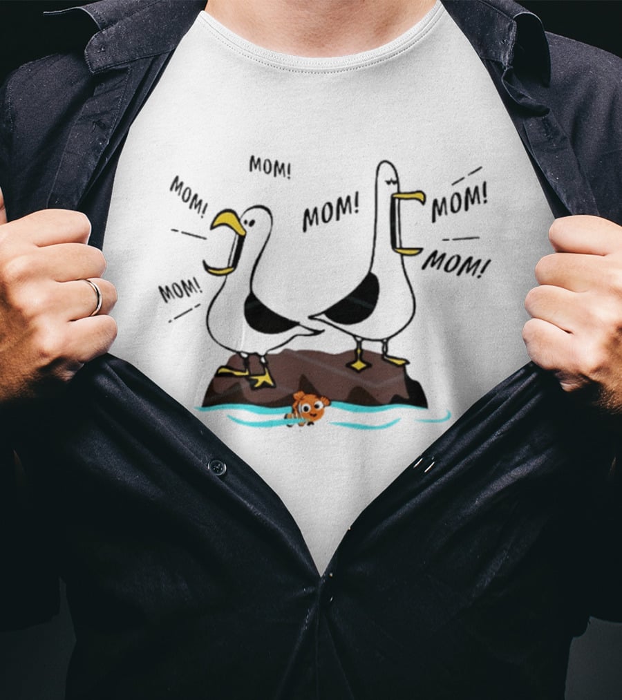 Seagull Mom Finding Nemo Disney Characters On Rock With Fish T-Shirt