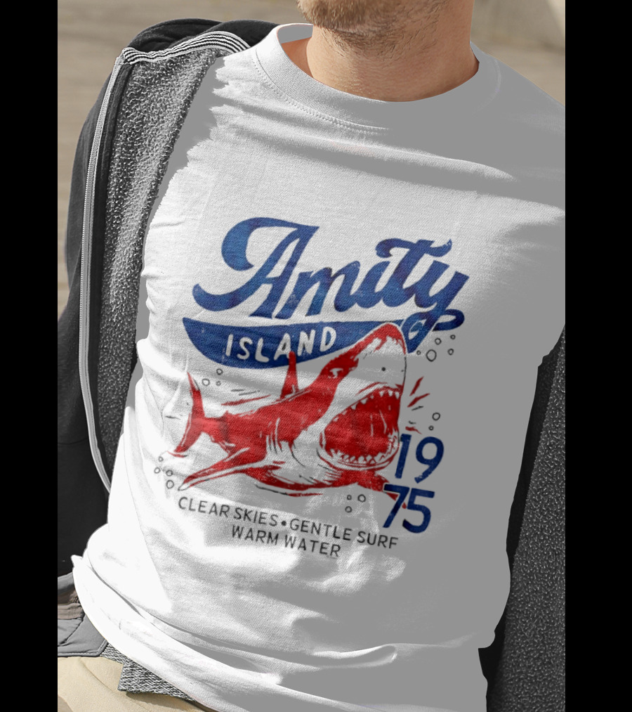 Amity Island 1975 Clear Skies Gentle Surf Warm Water Shark T-Shirt