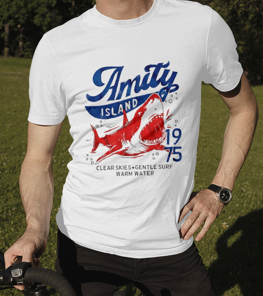 Amity Island 1975 Clear Skies Gentle Surf Warm Water Shark T-Shirt