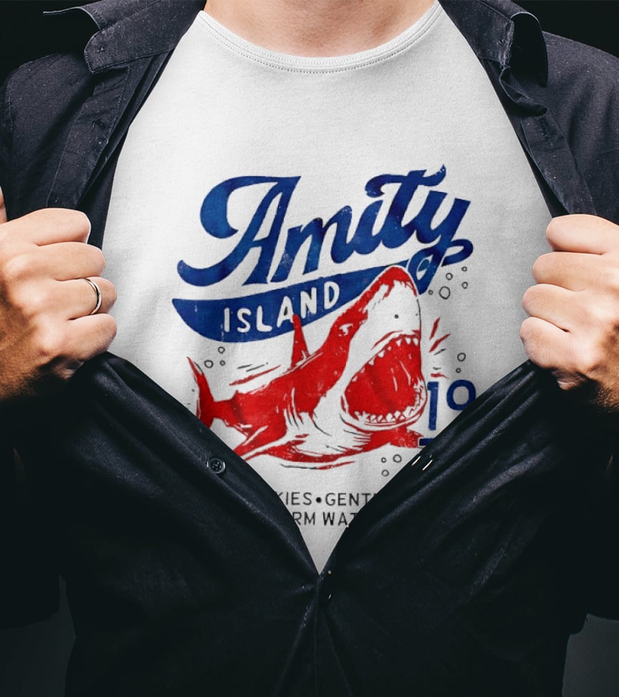 Amity Island 1975 Clear Skies Gentle Surf Warm Water Shark T-Shirt