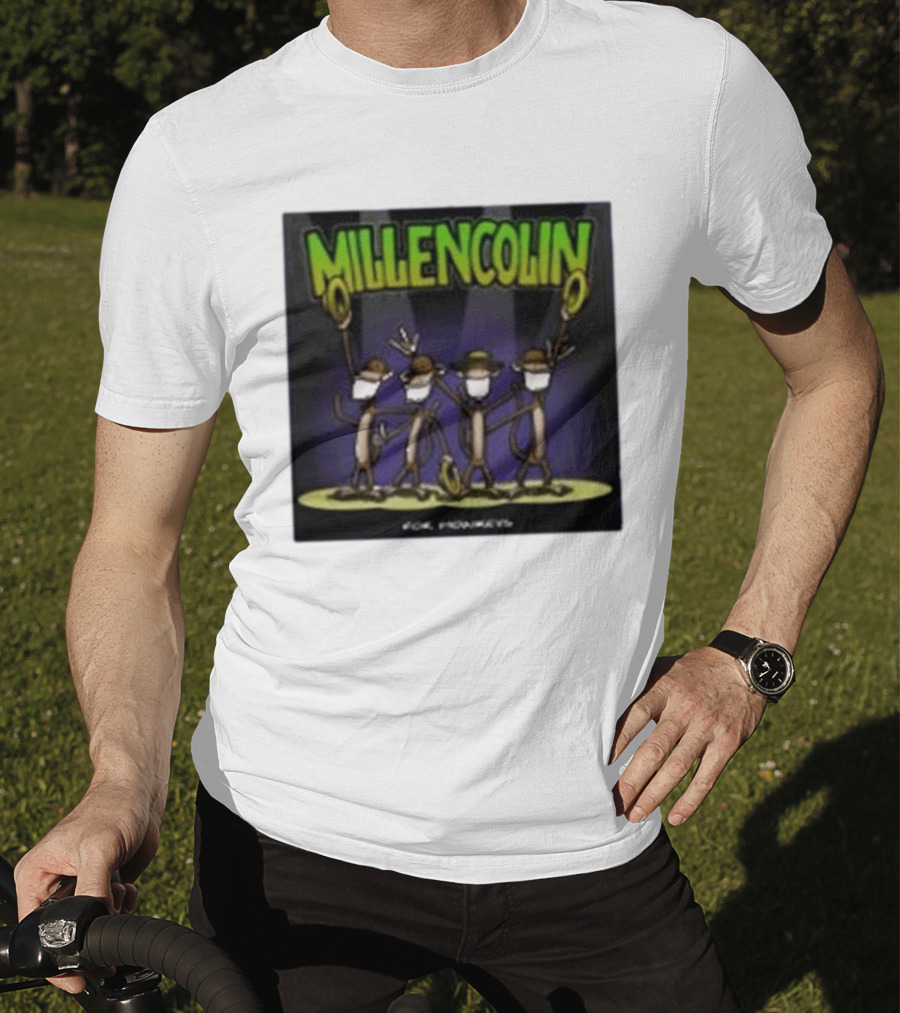 Millencolin For Monkeys Dancing Cartoon Monkeys With Masks And Hats T-Shirt
